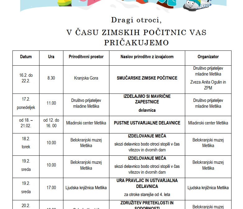 Zimske počitnice – program